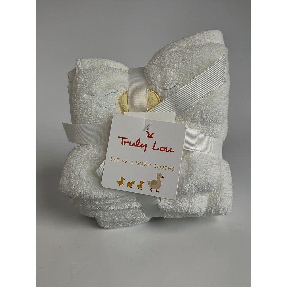 4pc Truly Lou Embroidered Rubbie Duckie Bathroom  Washcloths NWT Yellow White
